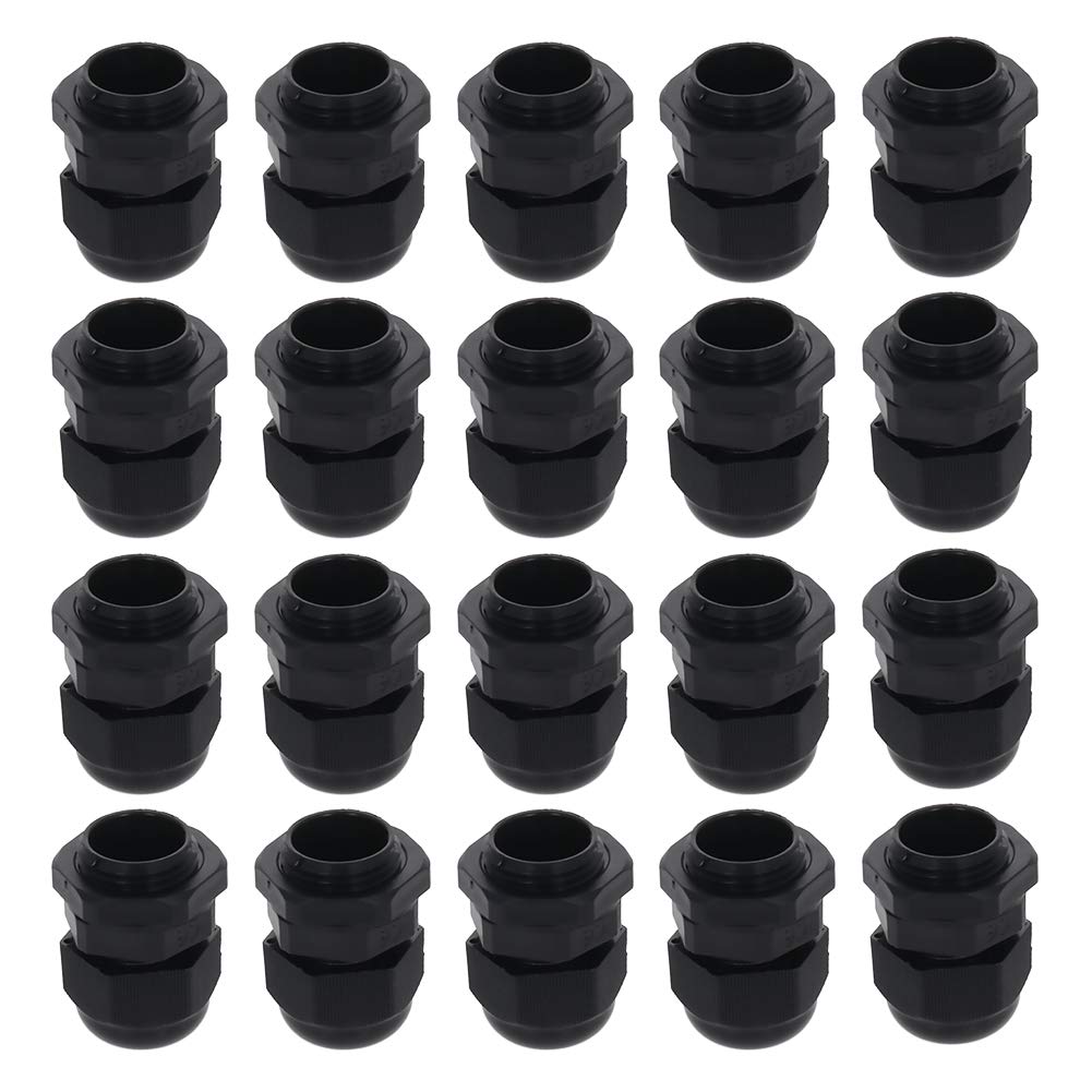 Fielect 20Pcs M18x1.5 Cable Gland Plastic Waterproof Cable Glands Joints Adjustable Connector Black for 5-10mm Dia Cable M18*1.5