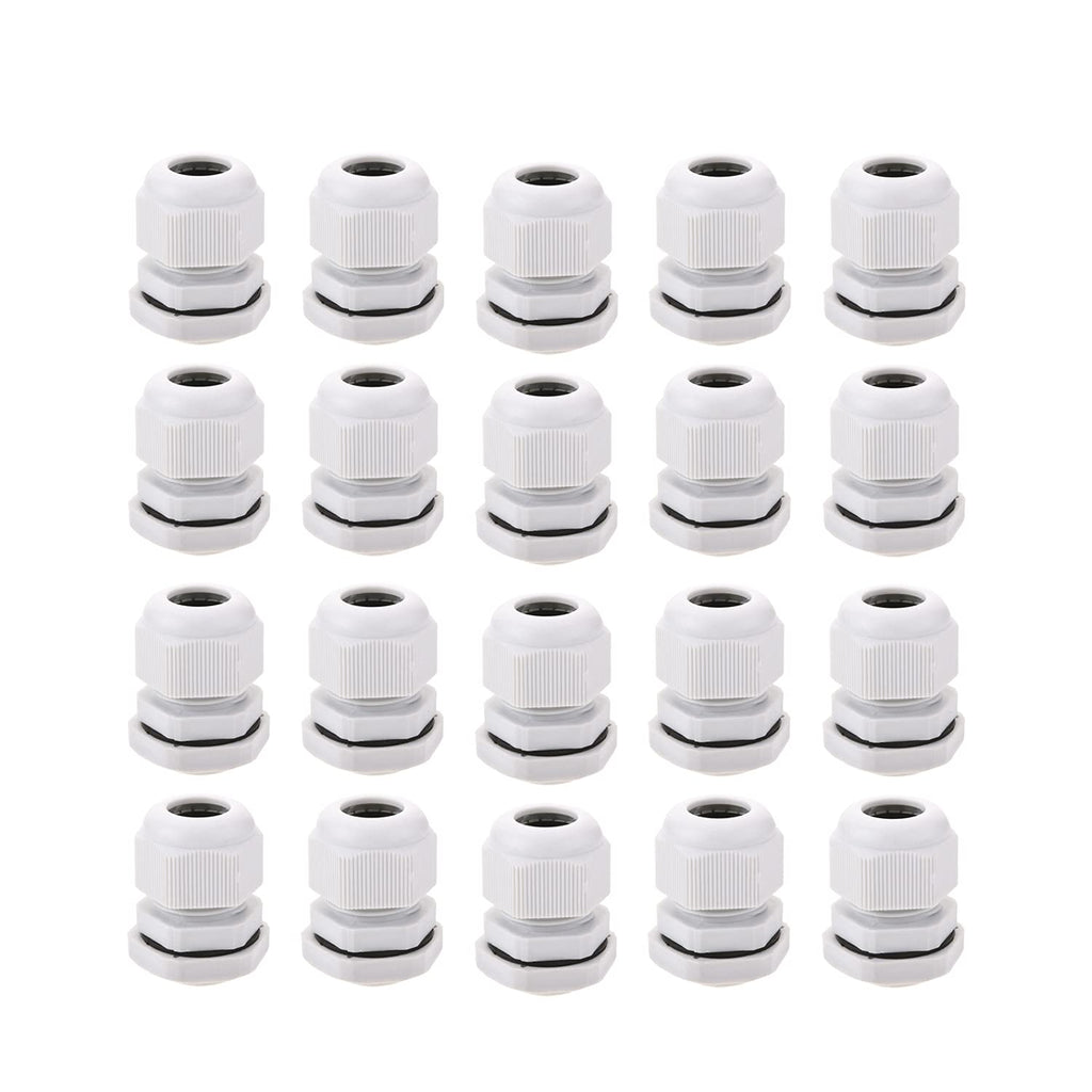 Fielect 20Pcs M22 Cable Gland Plastic Waterproof Cable Glands Joints Adjustable Connector White for 10-13mm Dia Cable