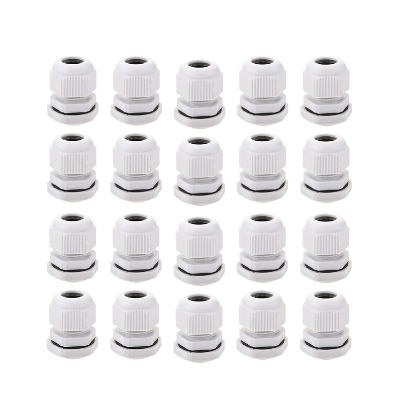 Fielect 20Pcs M22 Cable Gland Plastic Waterproof Cable Glands Joints Adjustable Connector White for 10-13mm Dia Cable