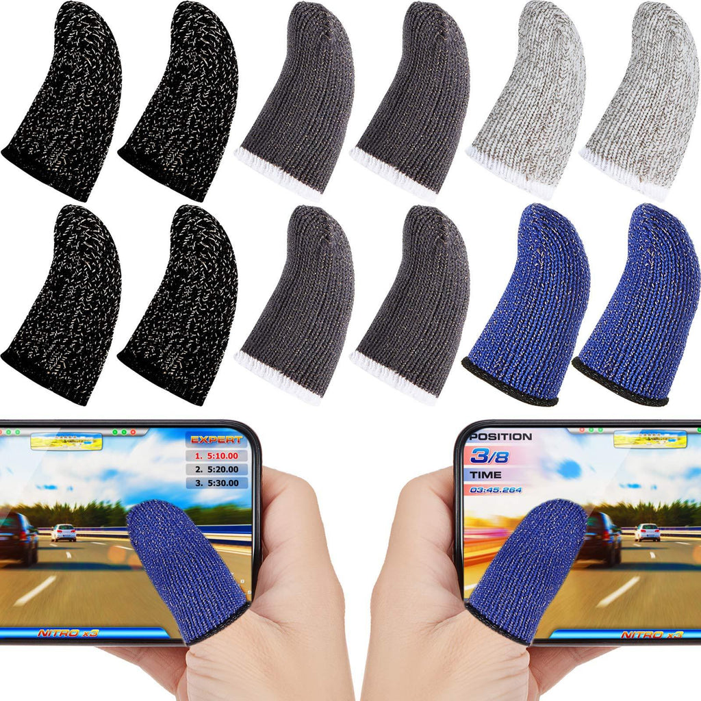 Gaming Finger Sleeve Touchscreen Finger Sleeve Anti-Sweat Breathable Touchscreen Finger Sleeve for Mobile Phone Games (Black White Grey Blue, 20 Pieces)