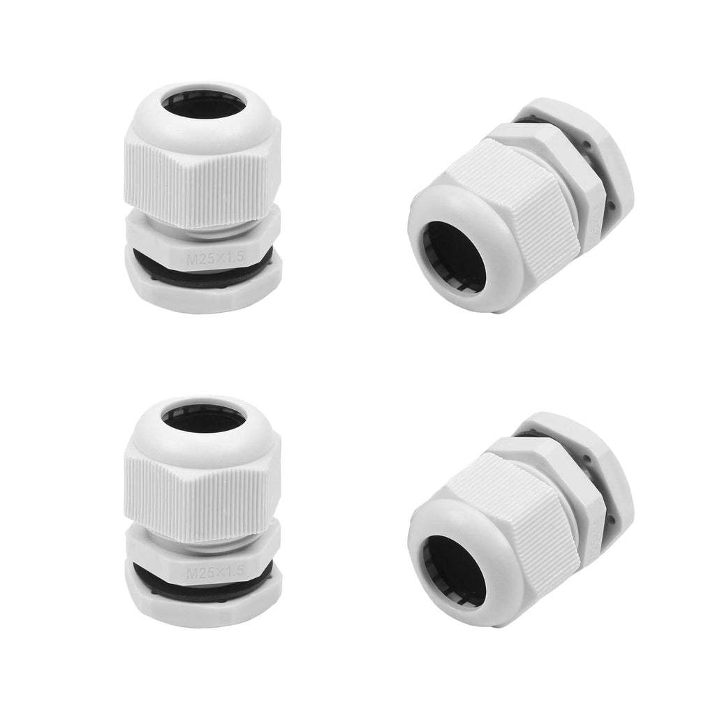 Fielect 4Pcs M25 Cable Gland Plastic Waterproof Cable Glands Joints Adjustable Connector White for 9-17mm Dia Cable