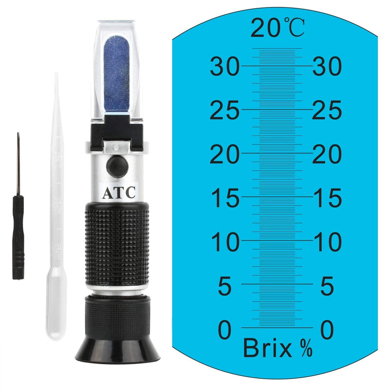 Brix Refractometer with ATC, Handheld Brix Meter Hydrometer 0-32% Portable Brix Reader Tester for Measuring Sugar Content in Fruit, Saccharimeter Refractometer for Replacement Brix Hydrometer Set