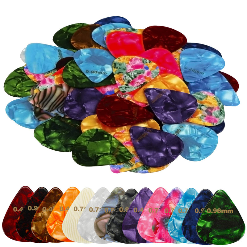 200pcs 0.46mm/0.71mm/0.96mm Random Color Celluloid Guitar Picks for Bass Electric Acoustic Guitars