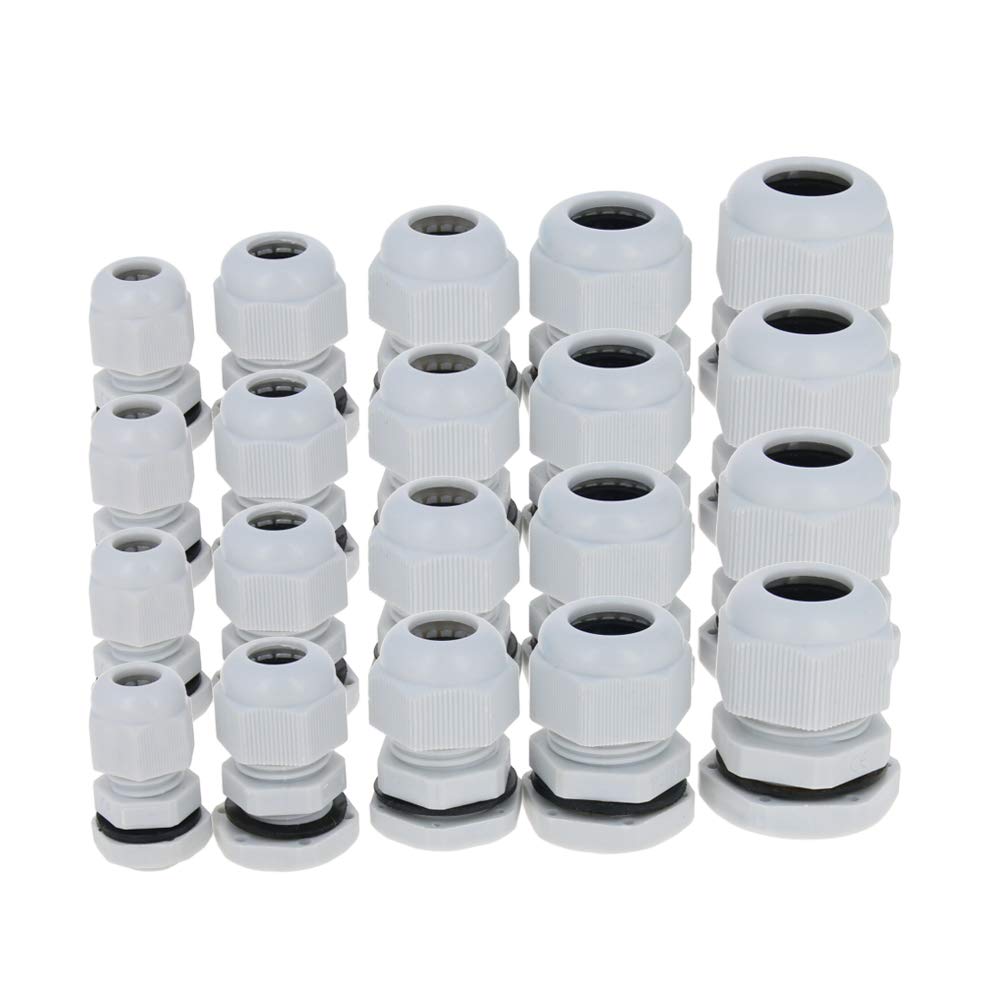 Fielect 20Pcs Cable Gland Nylon Plastic Waterproof Adjustable Cable Glands Joints Connectors PG7 PG9 PG11 PG13.5 PG16 for 3mm-13mm