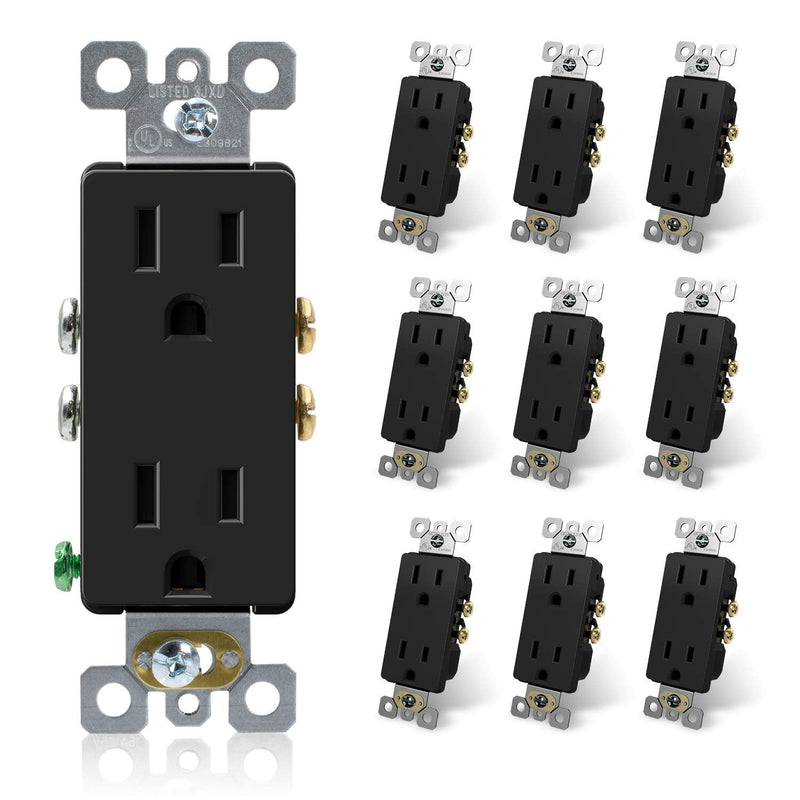 [AUSTRALIA] - ELEGRP Decorator Receptacle, 15A 125V Standard Electrical Wall Outlet, 2 Pole 3 Wire, No-Tamper Resistant, NEMA 5-15R, Self-Grounding Residential Grade Outlet, UL (Glossy Black, 10 Pack) Non Tamper Resistant 