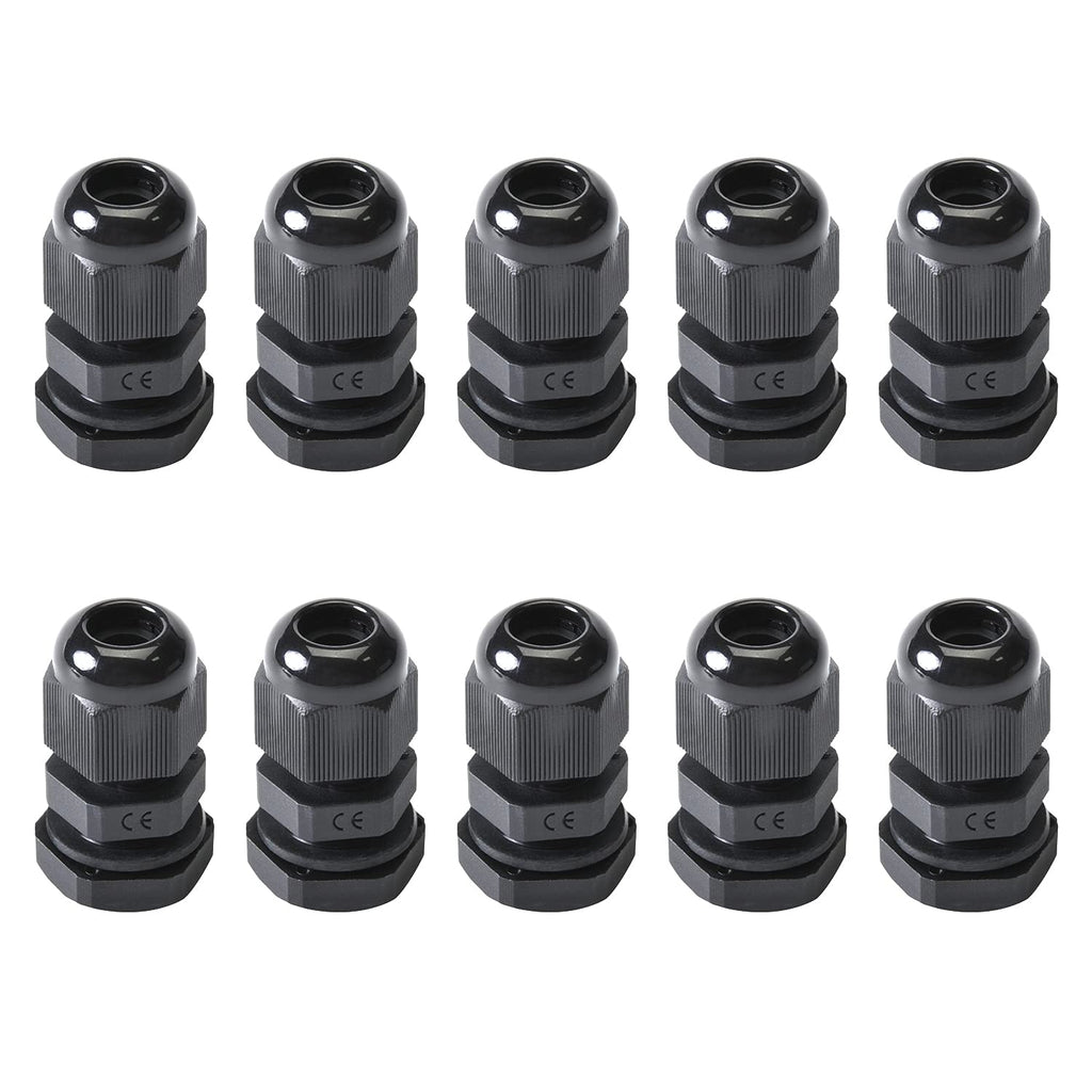 Fielect 20Pcs Waterproof PG7 Cable Gland Plastic Cable Glands Joints Adjustable Connector Black/White for 3-6.5mm Dia Cable