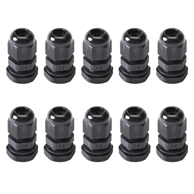 Fielect 20Pcs Waterproof PG7 Cable Gland Plastic Cable Glands Joints Adjustable Connector Black/White for 3-6.5mm Dia Cable