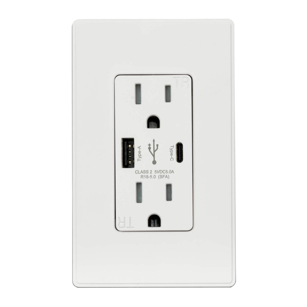 ELEGRP 25W 5.0 Amp Type C USB Wall Outlet, 15 Amp Receptacle with USB Ports, USB Charger for iPhone/iPad/Samsung/Google/LG/HTC/Android Devices/Tablets, UL Listed, w/ Wall Plate, 1 Pack, Matte White 15 Amp Outlet
