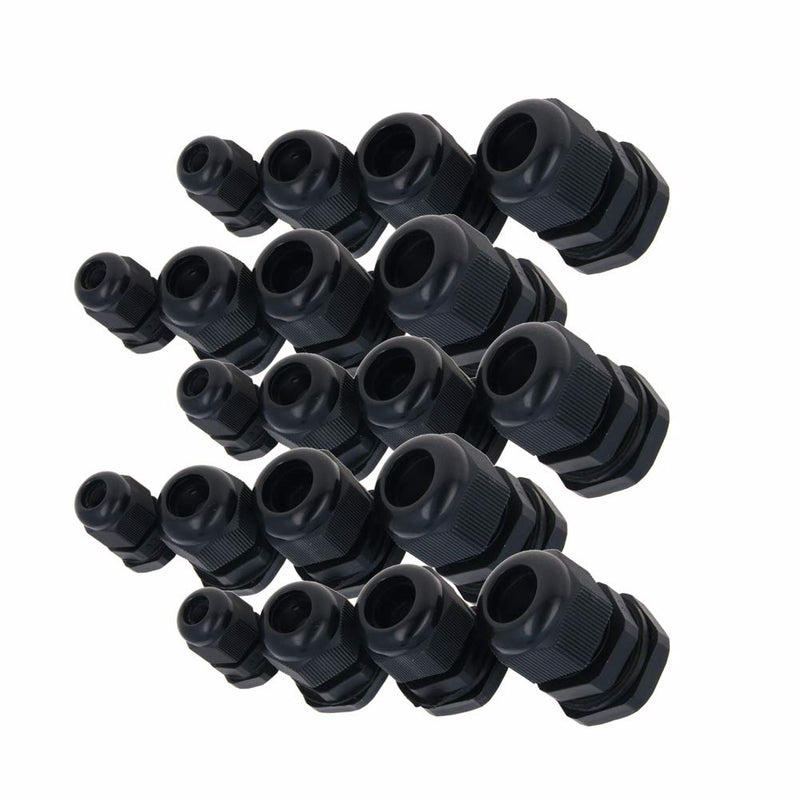 Fielect 40Pcs Cable Gland Waterproof Plastic Joint Adjustable Locknut Black For 3mm-13mm Dia Cable Wire M12 M18 M20 M22 Cable Gland Joints Assortment Set Cable Gland Kits