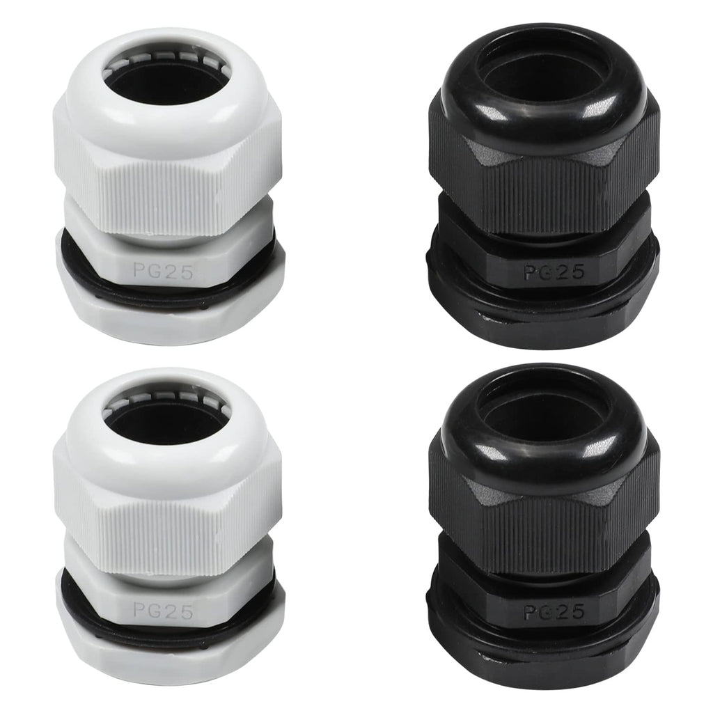 Fielect 8Pcs Plastic PG25 Cable Gland Waterproof Cable Glands Joints Adjustable Connector Black/White for 16-21mm Dia Cable