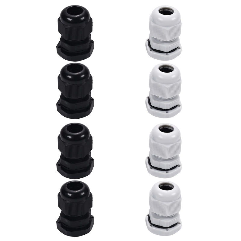 Fielect 8Pcs Waterproof PG9 Cable Gland Plastic Cable Glands Joints Adjustable Connector Black/White for 4-8mm Dia Cable