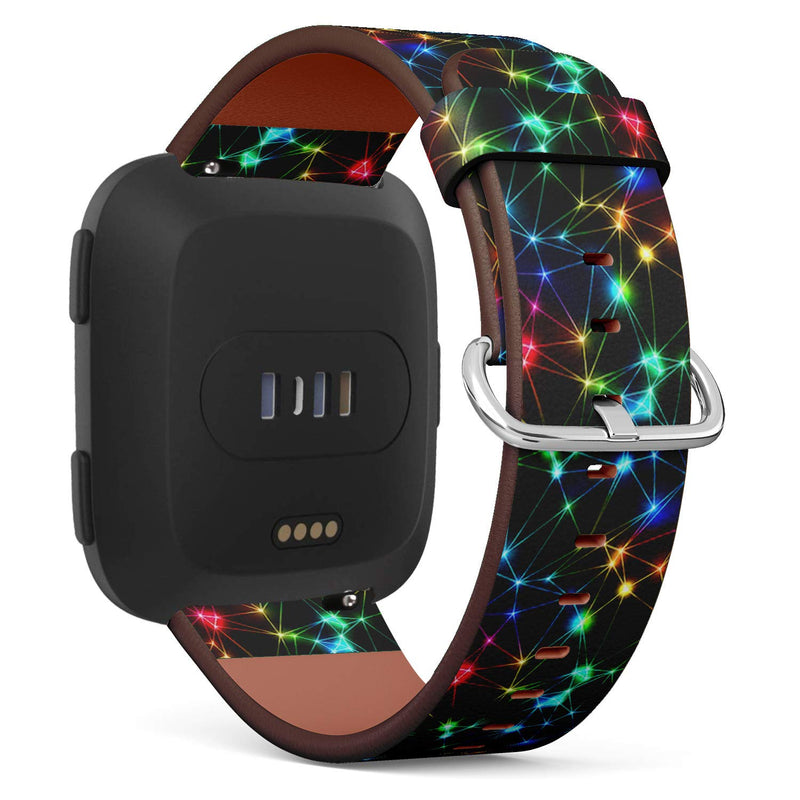Compatible with Fitbit Versa/Versa 2 / Versa LITE - Quick Release Leather Wristband Bracelet Replacement Accessory Band - Neon Rainbow Low Polygon