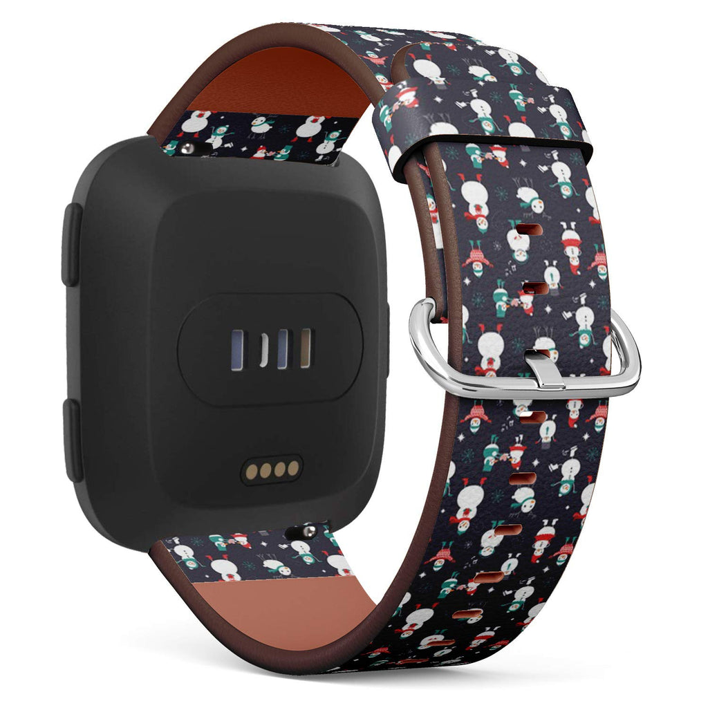 Compatible with Fitbit Versa/Versa 2 / Versa LITE - Quick Release Leather Wristband Bracelet Replacement Accessory Band - Cute Christmas Snowmans