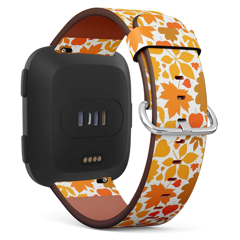 Compatible with Fitbit Versa/Versa 2 / Versa LITE - Quick Release Leather Wristband Bracelet Replacement Accessory Band - Fall Bright Leaves Autumn