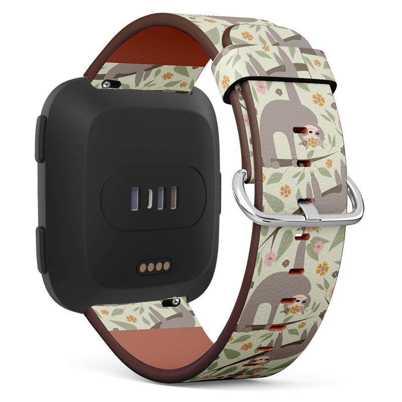 Compatible with Fitbit Versa/Versa 2 / Versa LITE - Quick Release Leather Wristband Bracelet Replacement Accessory Band - Funny Sloths Hanging On Tree
