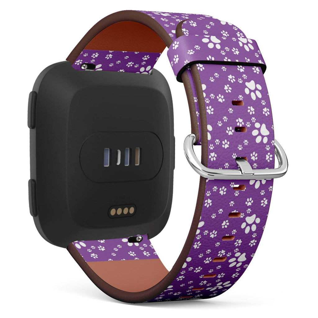 Compatible with Fitbit Versa/Versa 2 / Versa LITE - Quick Release Leather Wristband Bracelet Replacement Accessory Band - Paws Purple Paw