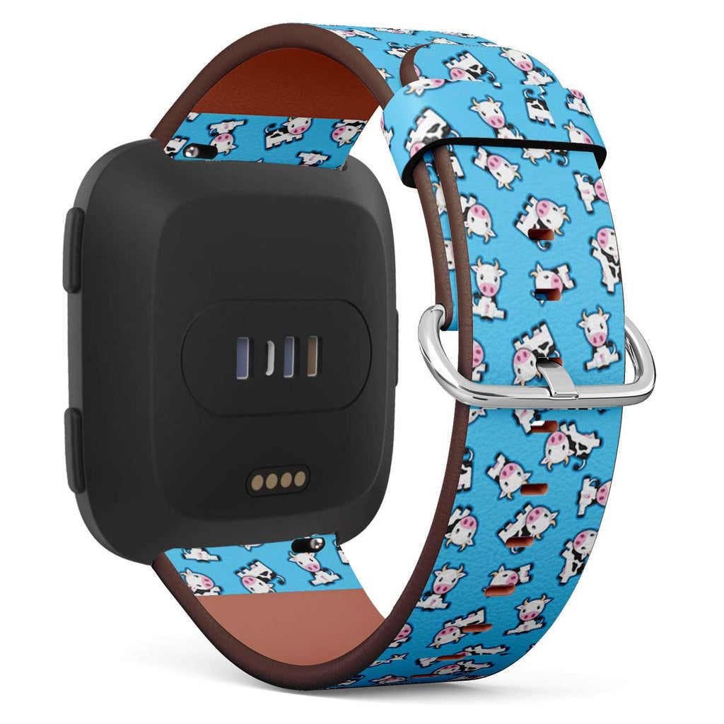 Compatible with Fitbit Versa/Versa 2 / Versa LITE - Quick Release Leather Wristband Bracelet Replacement Accessory Band - Cute Cow
