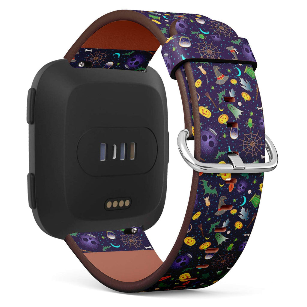 Compatible with Fitbit Versa/Versa 2 / Versa LITE - Quick Release Leather Wristband Bracelet Replacement Accessory Band - Halloween Traditional Symbols Icons