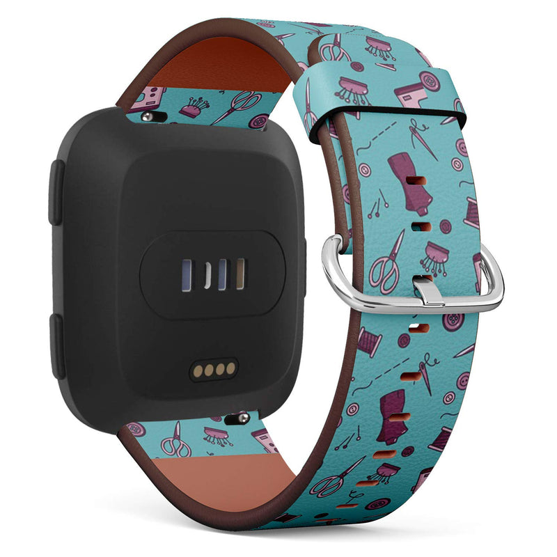 Compatible with Fitbit Versa/Versa 2 / Versa LITE - Quick Release Leather Wristband Bracelet Replacement Accessory Band - Needlework Sewing