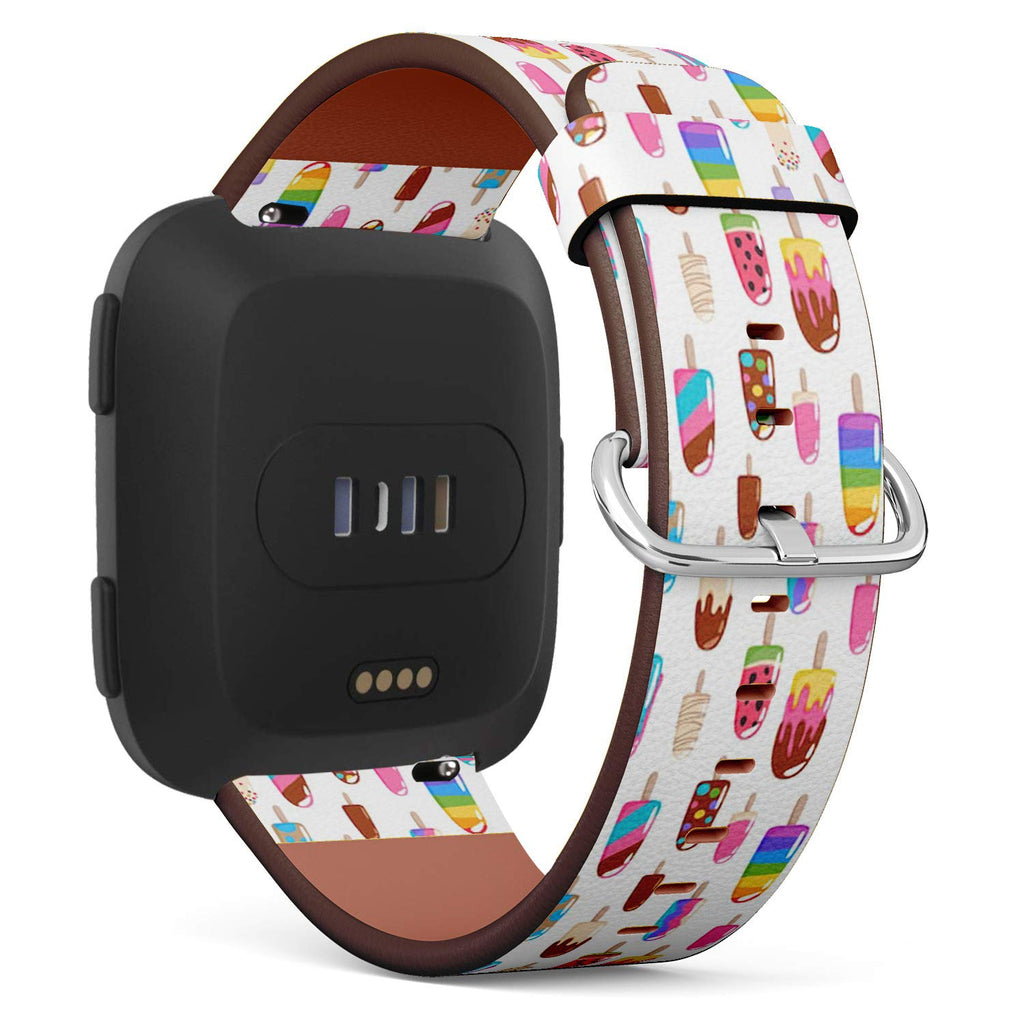 Compatible with Fitbit Versa/Versa 2 / Versa LITE - Quick Release Leather Wristband Bracelet Replacement Accessory Band - Popsicle Ice Cream Colorful