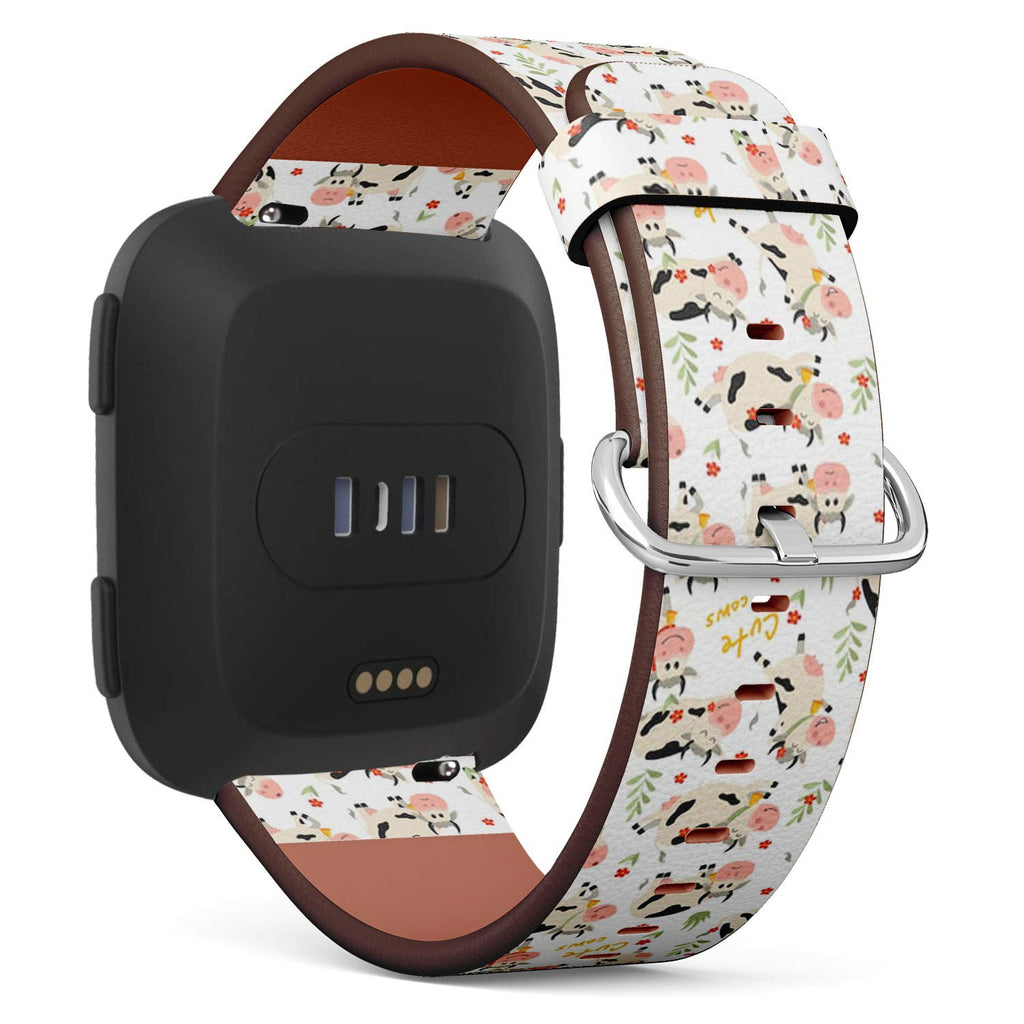 Compatible with Fitbit Versa/Versa 2 / Versa LITE - Quick Release Leather Wristband Bracelet Replacement Accessory Band - Cute Cows Character