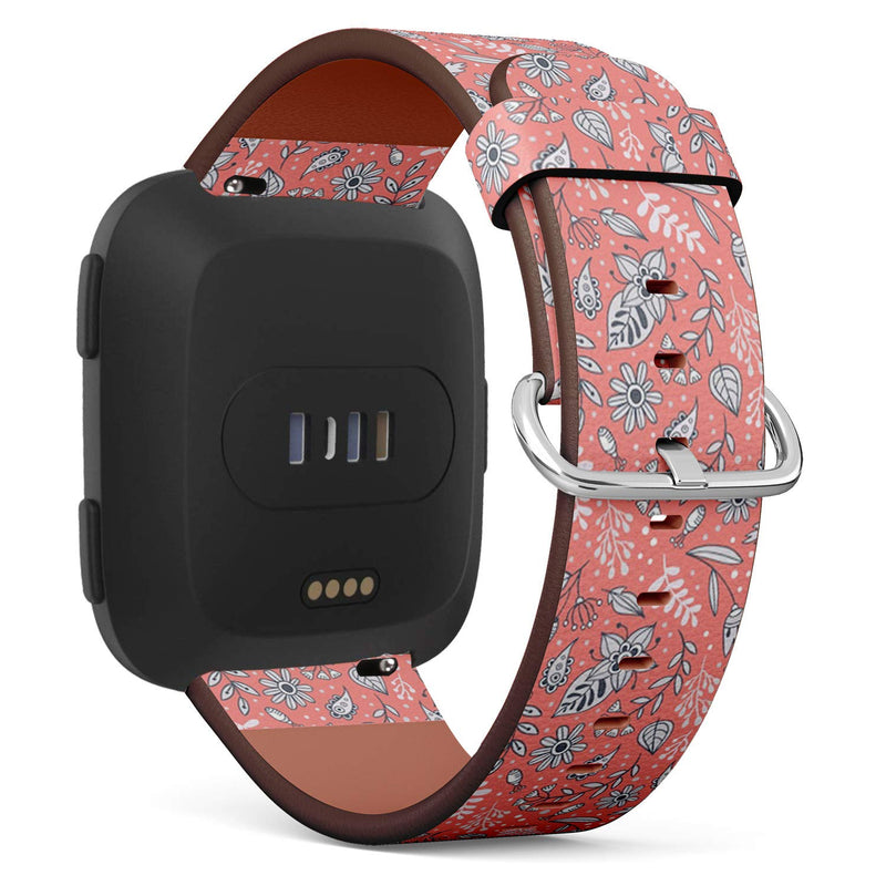 Compatible with Fitbit Versa/Versa 2 / Versa LITE - Quick Release Leather Wristband Bracelet Replacement Accessory Band - Flowers Herbs
