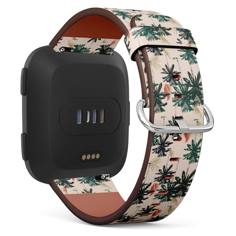 Compatible with Fitbit Versa/Versa 2 / Versa LITE - Quick Release Leather Wristband Bracelet Replacement Accessory Band - Palm Tree Simple