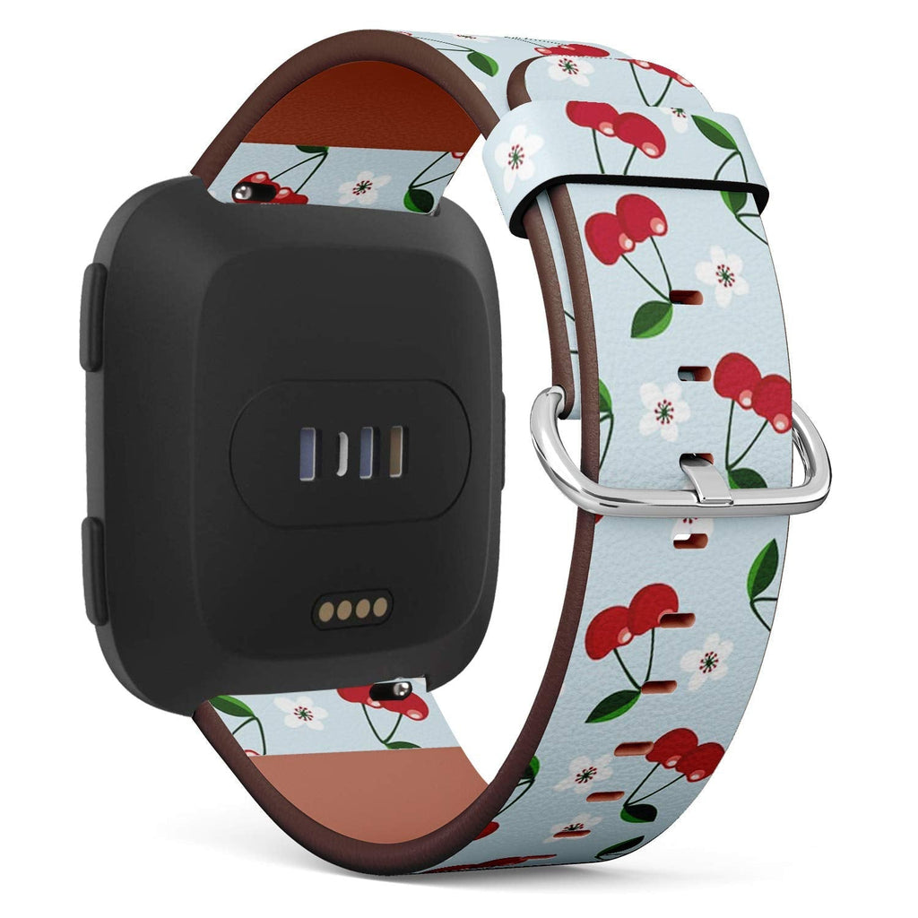 Compatible with Fitbit Versa/Versa 2 / Versa LITE - Quick Release Leather Wristband Bracelet Replacement Accessory Band - Cute Cherry Fruit