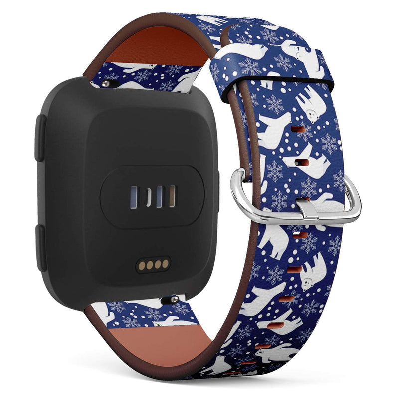 Compatible with Fitbit Versa/Versa 2 / Versa LITE - Quick Release Leather Wristband Bracelet Replacement Accessory Band - Polar Bear On Blue