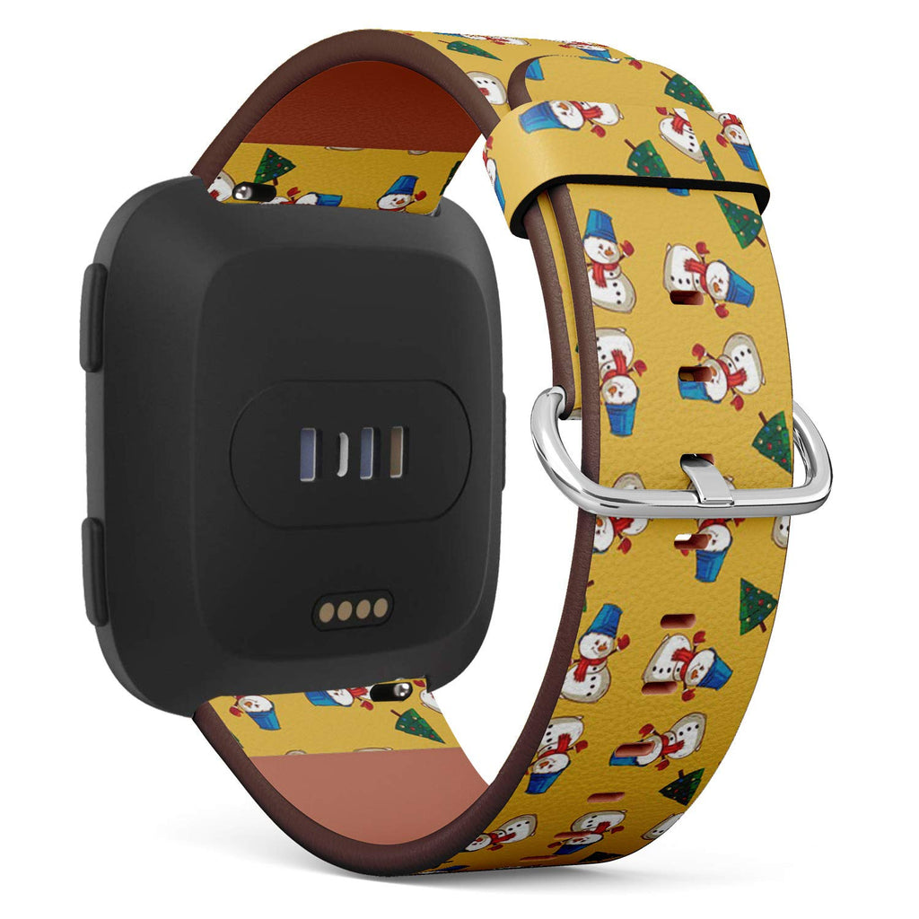 Compatible with Fitbit Versa/Versa 2 / Versa LITE - Quick Release Leather Wristband Bracelet Replacement Accessory Band - Snowman Christmas Tree