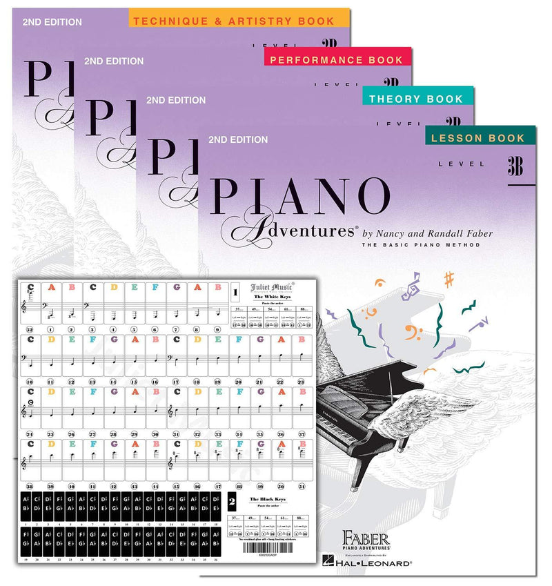 Piano Adventures Level 3B Learning Set By Nancy Faber - Lesson, Theory, Performance, Technique & Artistry Books & Juliet Music Piano Keys 88/61/54/49 Full Set Removable Sticker
