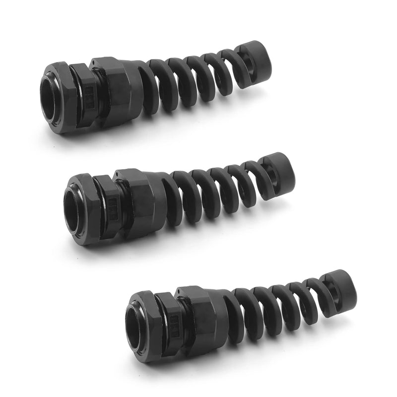 Fielect 9Pcs PG11 Cable Gland Plastic Waterproof Cable Glands Connector Flex Spiral Strain Relief Protector Black for 5-10mm Dia Cable