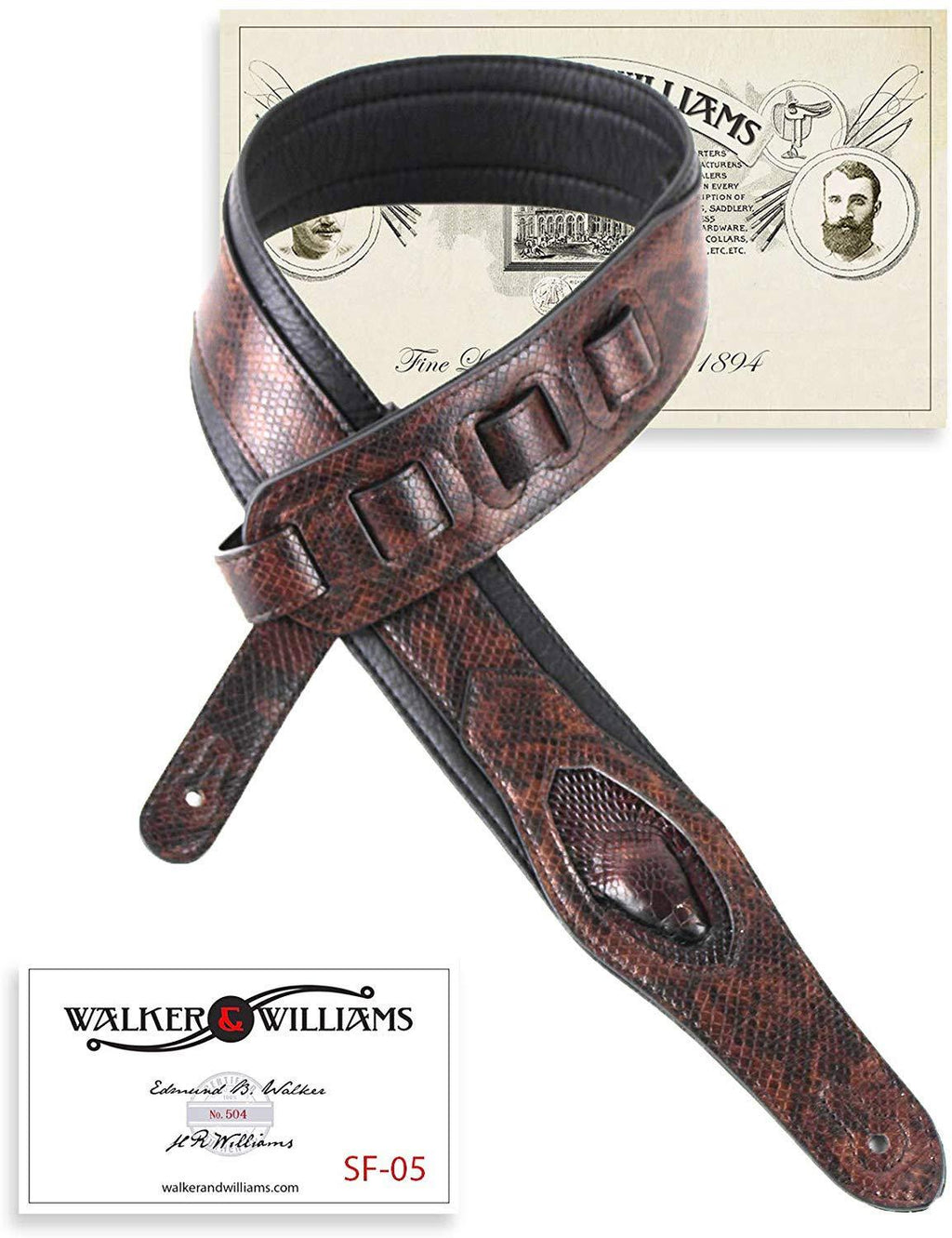 Walker & Williams SF-05 Dark Brown Scaled Snake Pattern with Snakehead & Padded Back