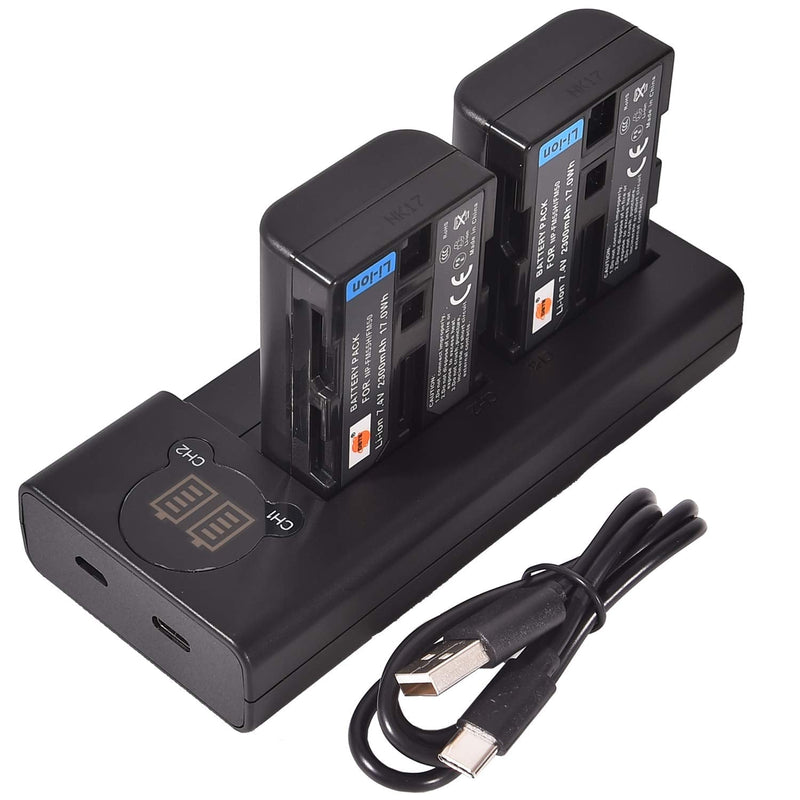 [AUSTRALIA] - DSTE Replacement for 2X NP-FM50 + Dual LCD Battery Charger Compatible Sony CCD-FRV DCR-PC DCR-TRV GV HVL Series Camera with Type-C and Micro-USB Port as NP-FM30 NP-FM51 QM50 QM51 FM55H 