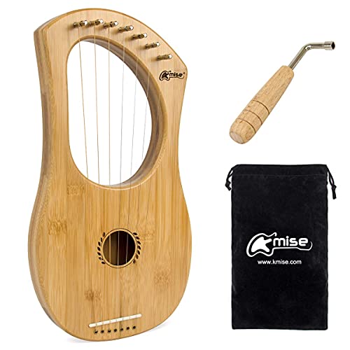 Kmise Harp 7 Steel String Bone Saddle Easy Play String Intrument Harp with Tuning Wrench and Black Gig Bag (Bamboo) Bamboo