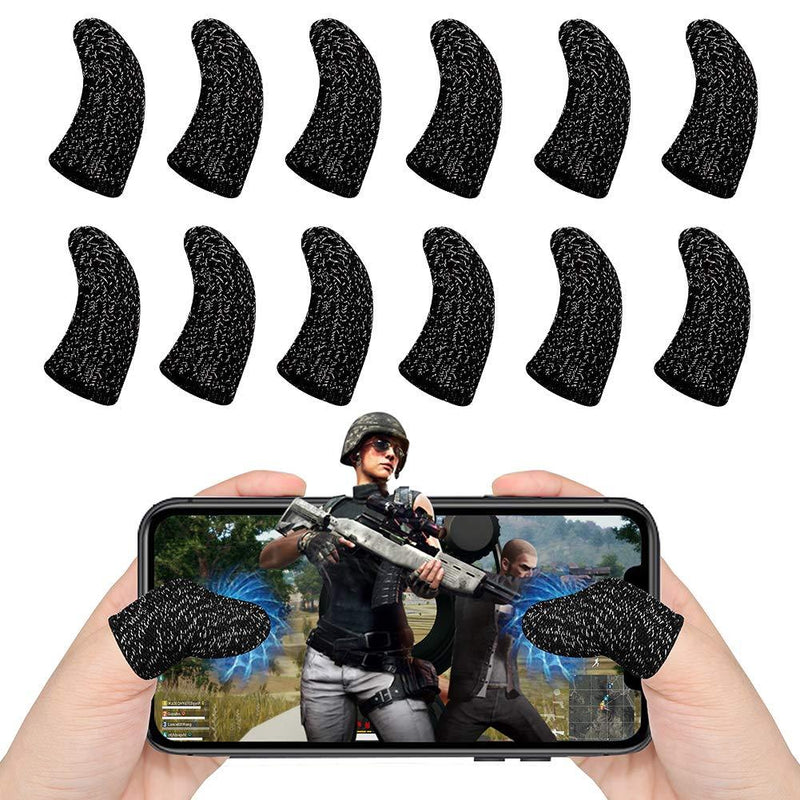 Yaliu 12Pcs Mobile Game Controller Finger Sleeve，Breathable Anti-Sweat Gaming Finger Cot for PUBG/Call of Duty Sensitive Touch Screen Finger Sleeve for Android iSO Phone