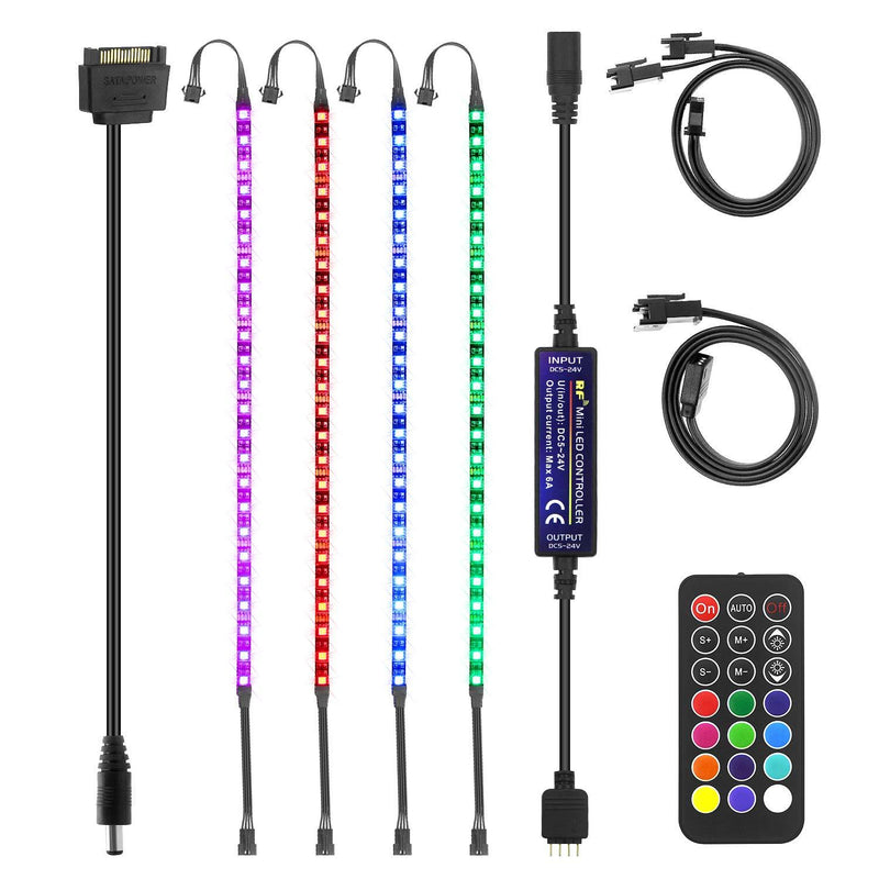 [AUSTRALIA] - ALITOVE RGB LED Strip for PC Computer Case DIY Lighting, 4X 16in/40cm 24LEDs Flexible Bar Lights Full Kit with RF Remote Controller, SATA Power Cable, 12 Static Colors, 19 Dynamic Modes, 96 LEDs 