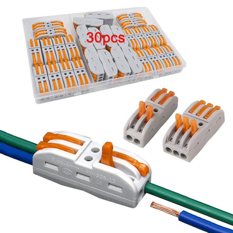 FULARR 30Pcs Premium SPL-2 / SPL-3 Lever-Nut Wire Connectors, Conductor Compact Wire Connectors, Quick Compact Splice Wire Conductors Cable Clamp Terminal Block Spring Connector