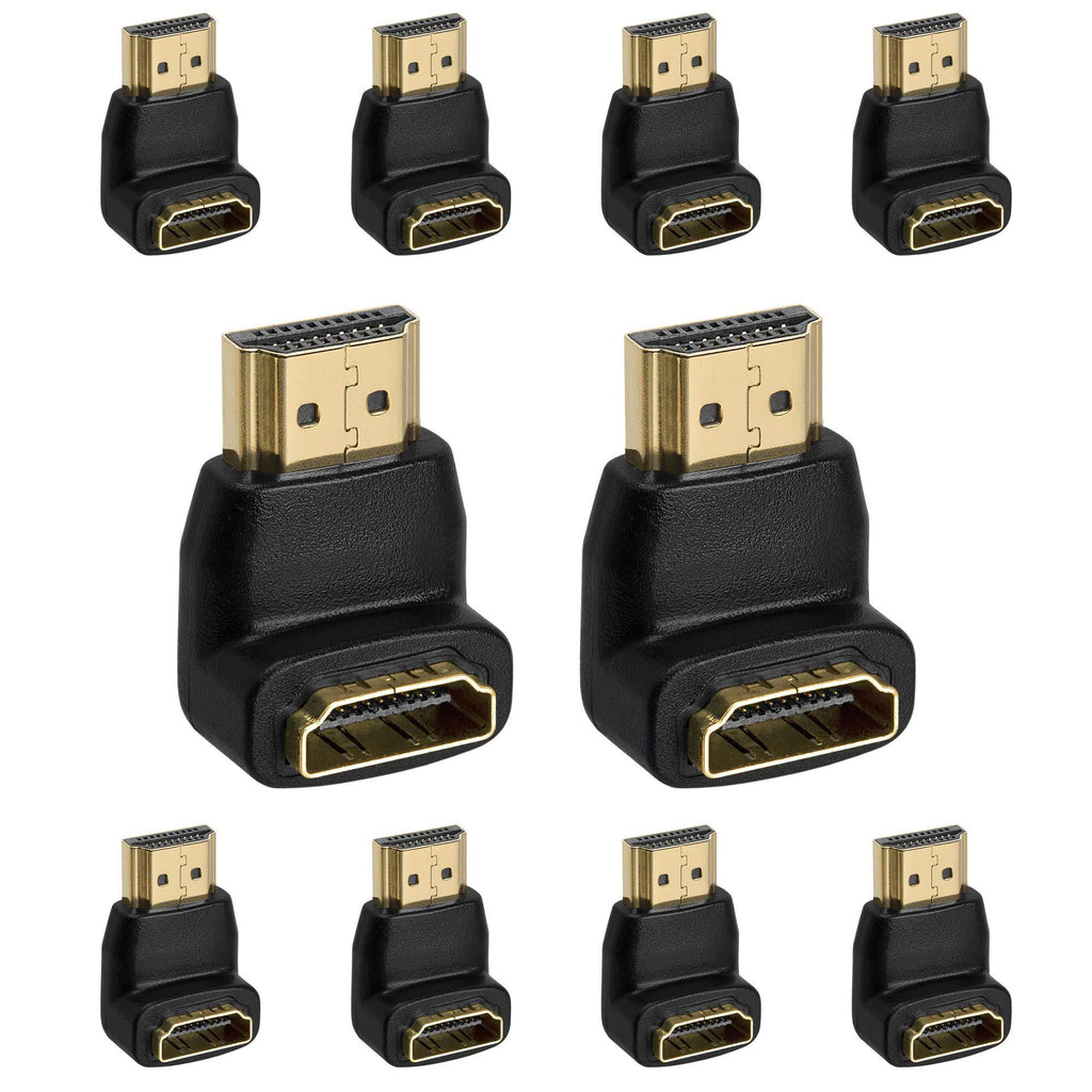 Cmple - [10 Pack] HDMI Male to Female Port Saver 90 Degree Downward HDMI to HDMI Coupler, HDMI Port Saver (Male to Female), 4K 3D HDMI Adapter for TV, Monitors, Projector, Xbox, PS4, Firestick, HDTV 10 Pack HDMI Male to Female - 90 Degree