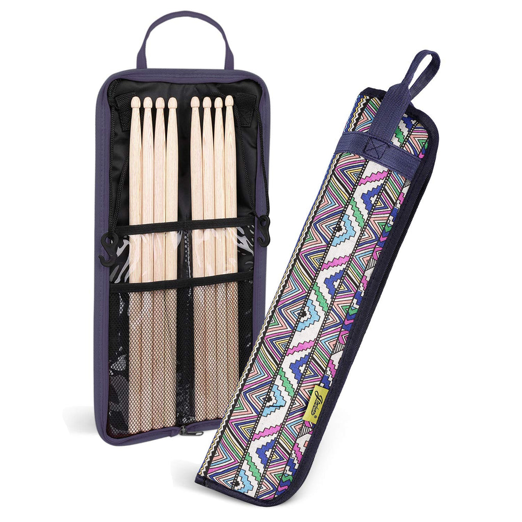 Flexzion Drumsticks Gig Bag, Percussion Music Accessory Case w/a Hook, Adjustable Shoulder Strap, Carrying Handle & Card Holder/f 4 Pairs of Drumstick Kid Drummer Water-Resistant Fabric Fairy Tribal