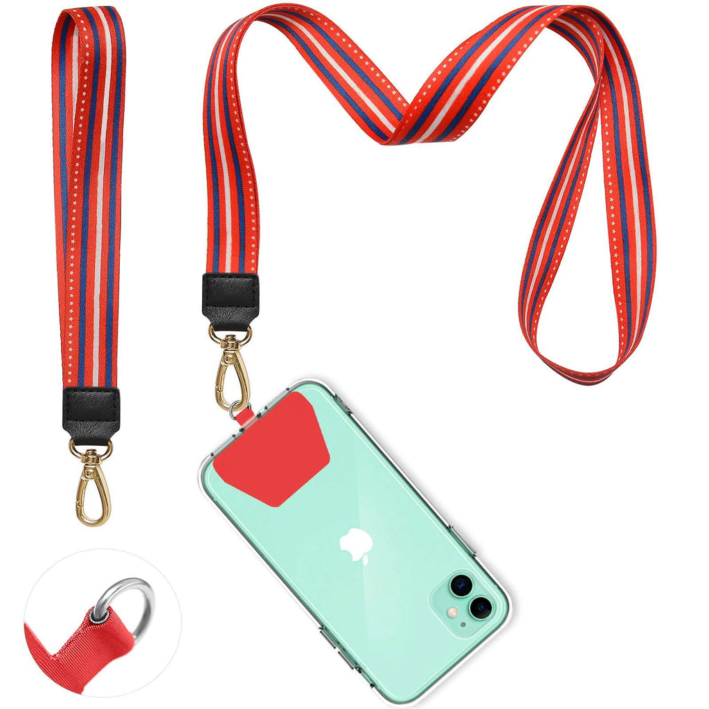 Phone Lanyard, COCASES Phone Lanyard and Wrist Lanyard Set Neck Straps for ID Badge, Compatible with all mobile phones (Red) Red