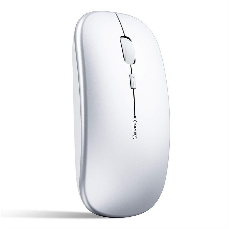 [AUSTRALIA] - Bluetooth Mouse, INPHIC Multi-Device Slim Silent Rechargeable Bluetooth Wireless Mouse (Tri-Mode: BT 5.0/4.0+2.4G), 1600DPI Portable Mouse for MacBook Laptop Android Tablet Windows PC iPadOS, Silver 