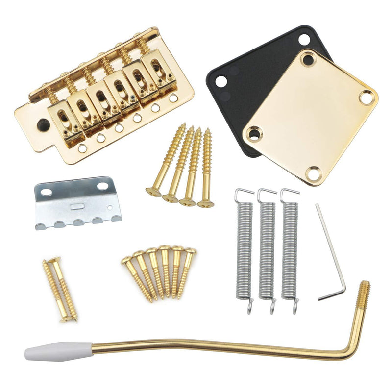 Swhmc Golden 6 Strings Electric Guitar Tremolo Bridge Bar Kit with Neck Plate Reinforce Board for Fender Strat Guitar Replacement