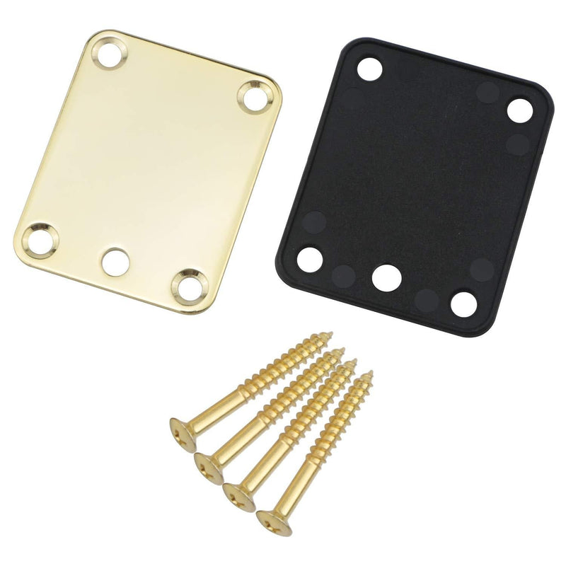 Swhmc 1 Set Gold Bass Guitar Neck Plate with Screws Strat Tele Joint Reinforce Board for Electric Guitar Part Replacement