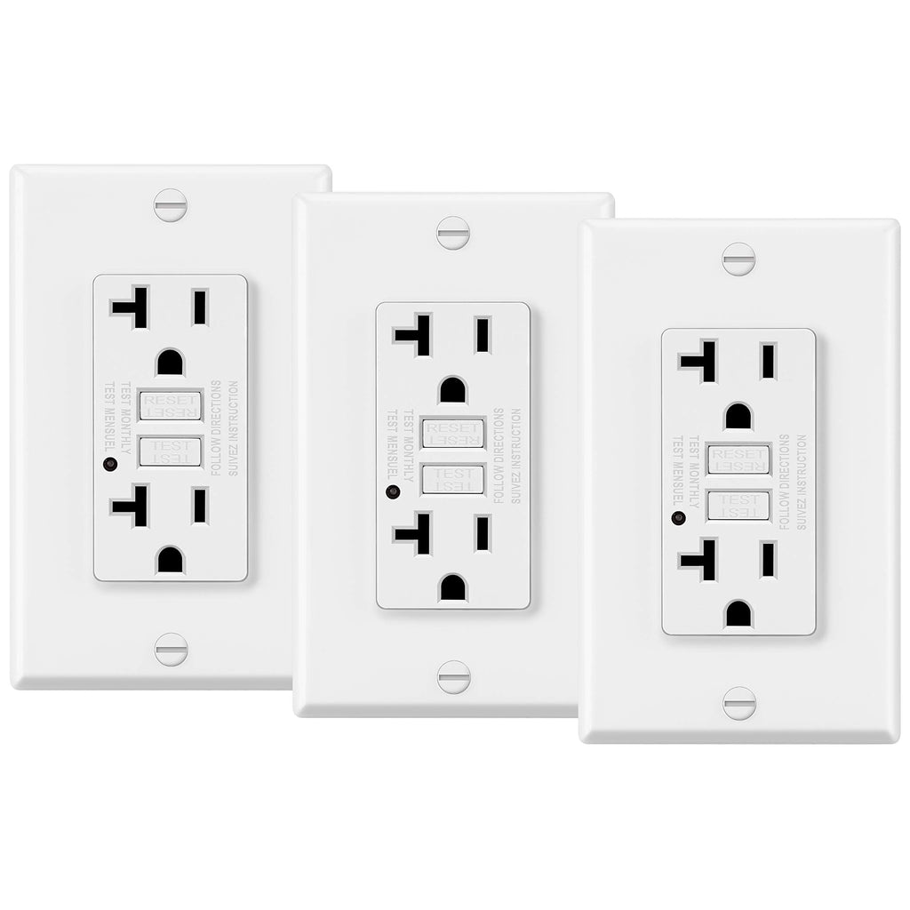 3 Pack - ELECTECK 20A Tamper Resistant GFCI Outlets, Tamper-Resistant GFI Receptacle with LED Indicator, Wallplate Included,, White 3