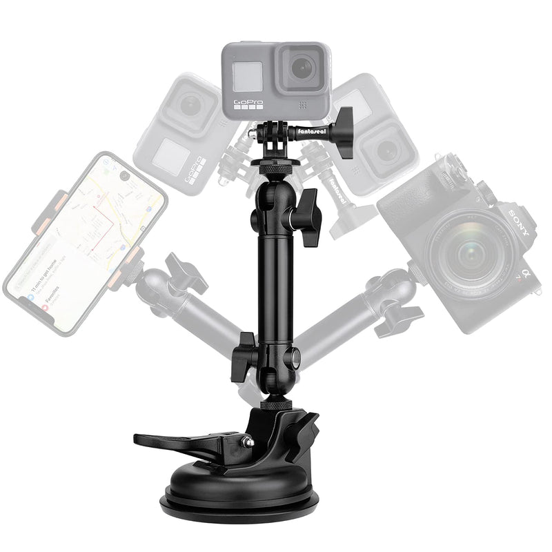 Super Ø90mm Adjustable Dual-Ball Head Action Camera Camcorder Phone Dashcam Suction Cup Race Car Mount Vehicle Cab Cockpit Windscreen Window Holder for GoPro Sony iPhone Hi-Speed Time Lapse Vlogging Camera suction cup mount