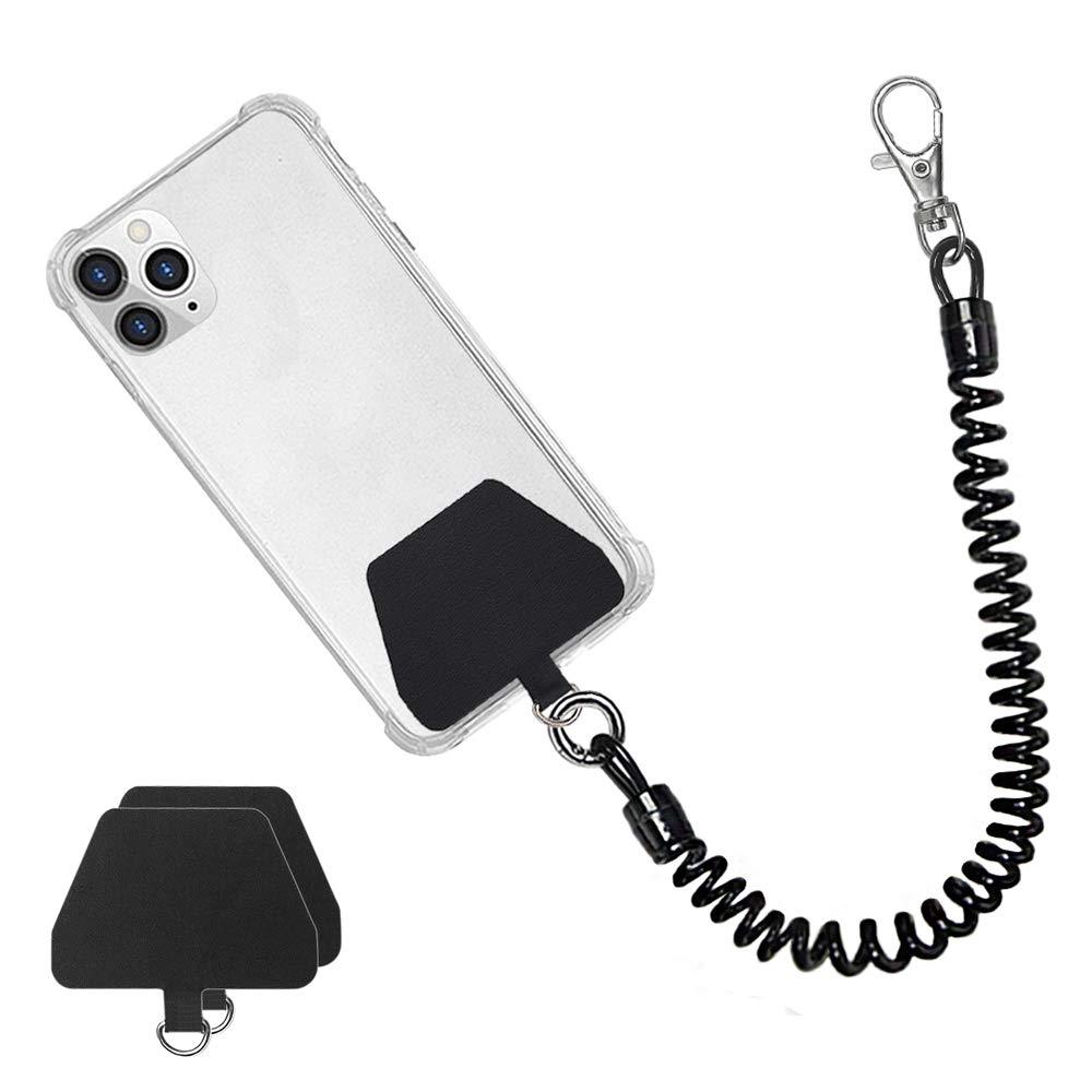 Doormoon Phone Lanyard Tether with Patch, Universal Stretchy Lasso Straps and Phone Case Anchor for Anti-drop Outdoor Hiking Cycling Climbing Compatible with iPhone Samsung Pixel Most Smartphones Black