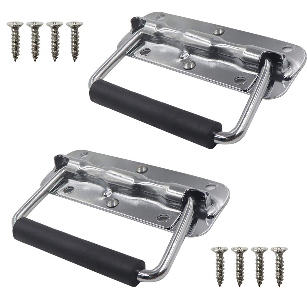HONJIE Spring Loaded Handle Heavy Duty Handle for Toolbox Chest Case with Rubber Grip Surface Mounted(2 Pack) length:110mm/4.33"