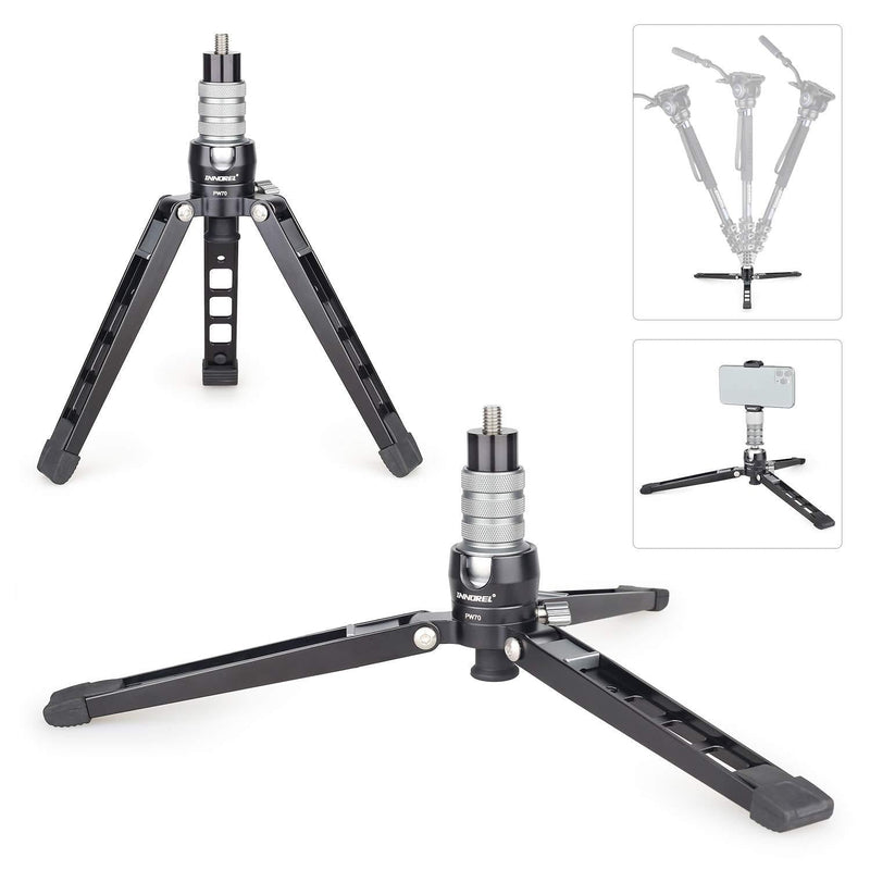 Mini Tabletop Tripod Stand-INNOREL PW70,DSLR Mini Tripod with 1/4" to 3/8" Screw and Cell Phone Mount CNC Aluminum Housing, Max Load 33 lb for Camera, Video Camcorder, Mobile Phone, Action Cameras
