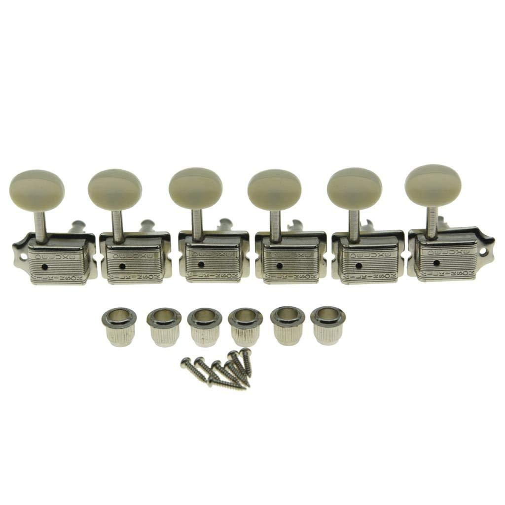 Wilkinson Deluxe 6 Inline Vintage Guitar Tuners with Split Post Guitar Tuning Keys Peg Machine Heads For Strat/Tele Guitars Nickel with Ivory Buttons